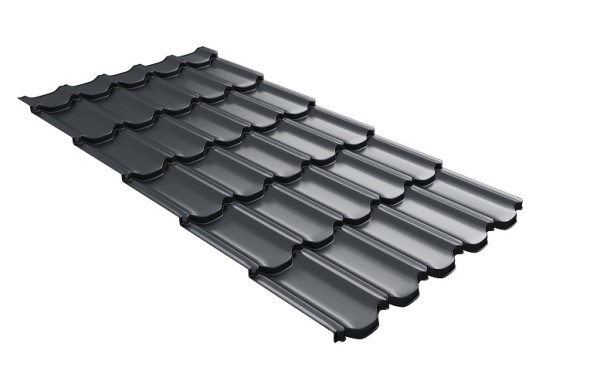 Металлочерепица квинта плюс с 3D резом 0,5 Satin RAL 7024 мокрый асфальт купить в Борисоглебске